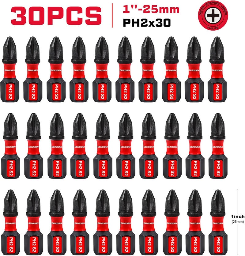 GEINXURN Impact Tough #2 Phillips 1 in. Insert Driver Bits,30Pack Bulk PH2 Screwdriver Bits Set - Image 2